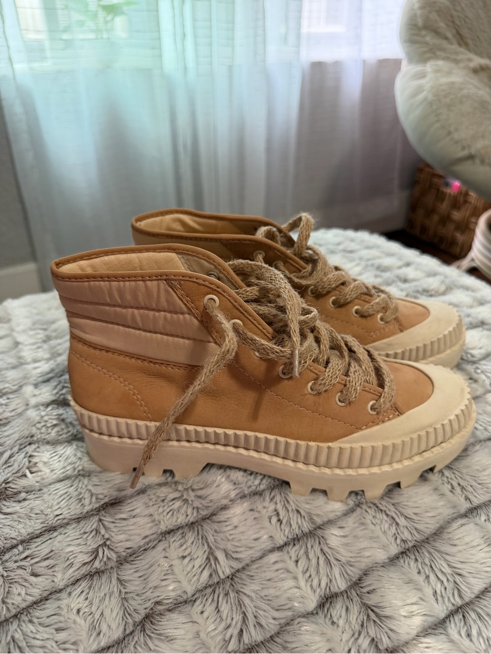 Dolce Vita Tan Lace-Up High-Top Sneakers